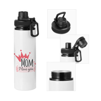 Mother's day I Love you Mom, Μεταλλικό παγούρι νερού με καπάκι ασφαλείας, αλουμινίου 850ml