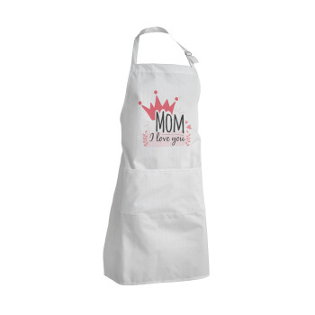 Mother's day I Love you Mom, Adult Chef Apron (with sliders and 2 pockets)