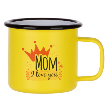 Mother's day I Love you Mom, Κούπα Μεταλλική εμαγιέ ΜΑΤ Κίτρινη 360ml