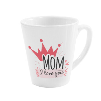Mother's day I Love you Mom, Κούπα κωνική Latte Λευκή, κεραμική, 300ml