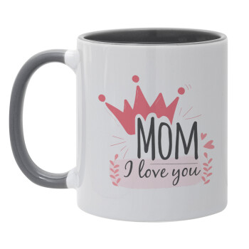 Mother's day I Love you Mom, Κούπα χρωματιστή γκρι, κεραμική, 330ml
