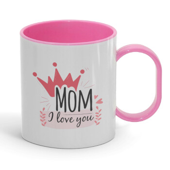Mother's day I Love you Mom, Κούπα (πλαστική) (BPA-FREE) Polymer Ροζ για παιδιά, 330ml