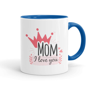 Mother's day I Love you Mom, Mug colored blue, ceramic, 330ml