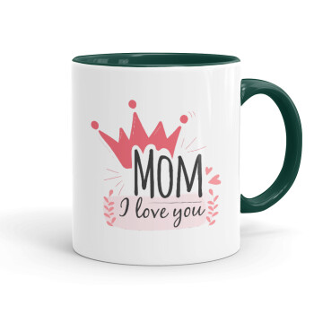 Mother's day I Love you Mom, Κούπα χρωματιστή πράσινη, κεραμική, 330ml