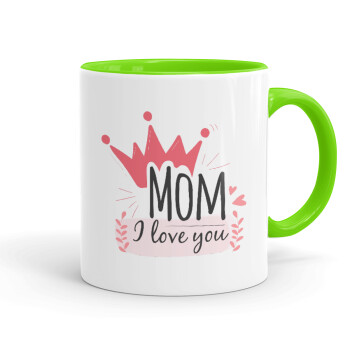 Mother's day I Love you Mom, Κούπα χρωματιστή βεραμάν, κεραμική, 330ml