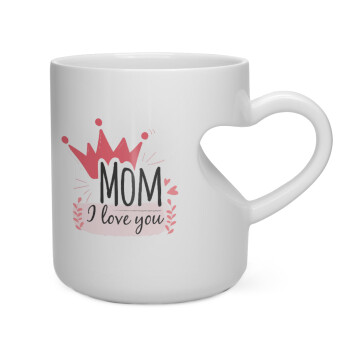 Mother's day I Love you Mom, Κούπα καρδιά λευκή, κεραμική, 330ml