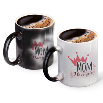 Mother's day I Love you Mom, Color changing magic Mug, ceramic, 330ml when adding hot liquid inside, the black colour desappears (1 pcs)