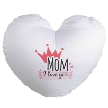Mother's day I Love you Mom, Μαξιλάρι καναπέ καρδιά 40x40cm περιέχεται το  γέμισμα