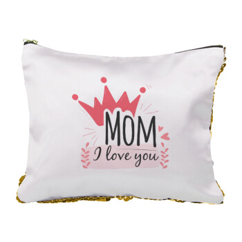 Mother's day I Love you Mom, Τσαντάκι νεσεσέρ με πούλιες (Sequin) Χρυσό