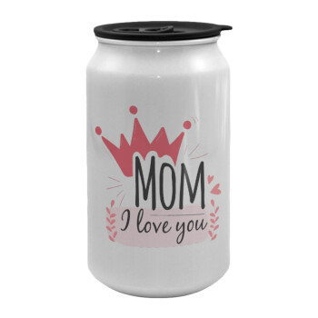 Mother's day I Love you Mom, Κούπα ταξιδιού μεταλλική με καπάκι (tin-can) 500ml
