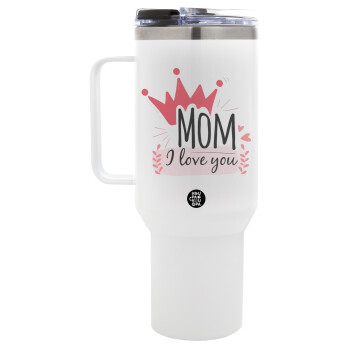Mother's day I Love you Mom, Mega Tumbler με καπάκι, διπλού τοιχώματος (θερμό) 1,2L