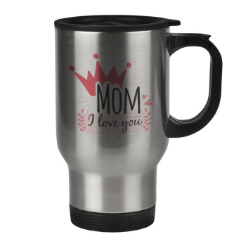 Mother's day I Love you Mom, Stainless steel travel mug with lid, double wall 450ml