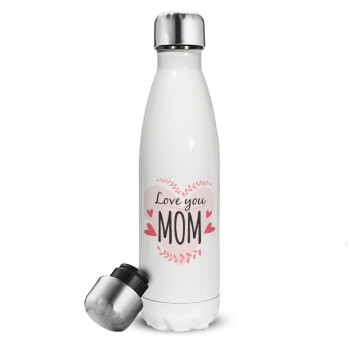 Mother's day I Love you Mom heart, Metal mug thermos White (Stainless steel), double wall, 500ml