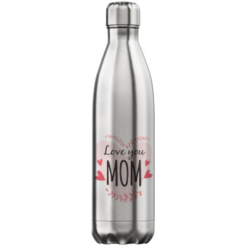 Mother's day I Love you Mom heart, Μεταλλικό παγούρι θερμός Inox (Stainless steel), διπλού τοιχώματος, 750ml