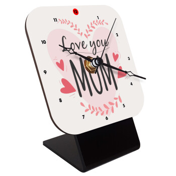 Mother's day I Love you Mom heart, Επιτραπέζιο ρολόι ξύλινο με δείκτες (10cm)