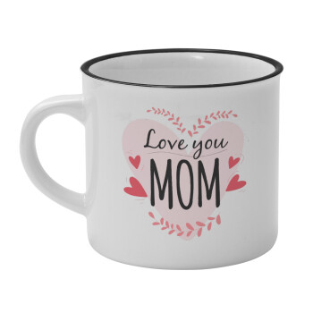 Mother's day I Love you Mom heart, Κούπα κεραμική vintage Λευκή/Μαύρη 230ml