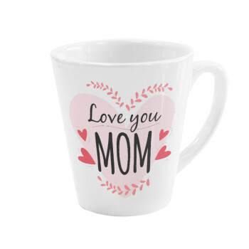 Mother's day I Love you Mom heart, Κούπα κωνική Latte Λευκή, κεραμική, 300ml