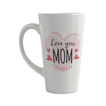 Mother's day I Love you Mom heart, Κούπα κωνική Latte Μεγάλη, κεραμική, 450ml