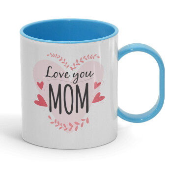 Mother's day I Love you Mom heart, Κούπα (πλαστική) (BPA-FREE) Polymer Μπλε για παιδιά, 330ml