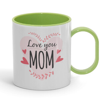 Mother's day I Love you Mom heart, Κούπα (πλαστική) (BPA-FREE) Polymer Πράσινη για παιδιά, 330ml