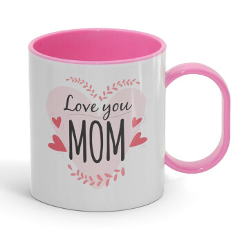 Mother's day I Love you Mom heart, Κούπα (πλαστική) (BPA-FREE) Polymer Ροζ για παιδιά, 330ml