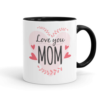 Mother's day I Love you Mom heart, Mug colored black, ceramic, 330ml