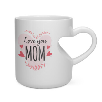 Mother's day I Love you Mom heart, Κούπα καρδιά λευκή, κεραμική, 330ml