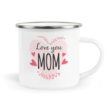 Mother's day I Love you Mom heart, Κούπα Μεταλλική εμαγιέ λευκη 360ml