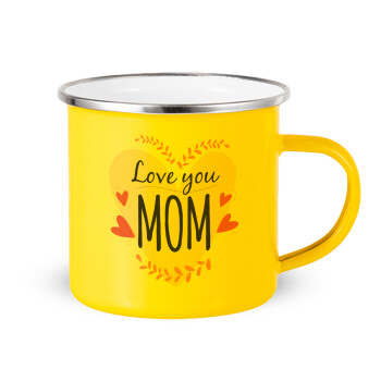 Mother's day I Love you Mom heart, Κούπα Μεταλλική εμαγιέ Κίτρινη 360ml