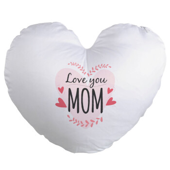 Mother's day I Love you Mom heart, Μαξιλάρι καναπέ καρδιά 40x40cm περιέχεται το  γέμισμα