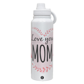 Mother's day I Love you Mom heart, Θερμός 1L Ανοξείδωτο με Βάση Κινητού & Διπλά Τοιχώματα