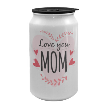 Mother's day I Love you Mom heart, Κούπα ταξιδιού μεταλλική με καπάκι (tin-can) 500ml