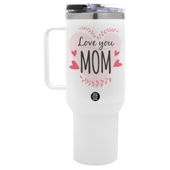 Mother's day I Love you Mom heart, Mega Tumbler με καπάκι, διπλού τοιχώματος (θερμό) 1,2L