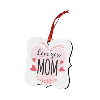 Mother's day I Love you Mom heart, Στολίδι Χριστουγεννιάτικο στολίδι polygon ξύλινο 7.5cm
