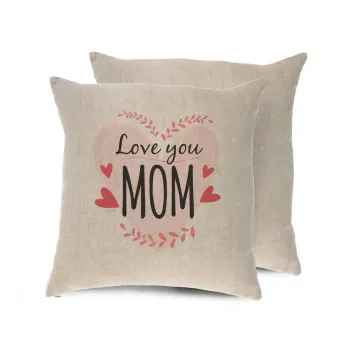 Mother's day I Love you Mom heart, Μαξιλάρι καναπέ ΛΙΝΟ 40x40cm περιέχεται το  γέμισμα