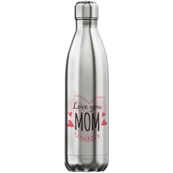 Mother's day I Love you Mom heart, Μεταλλικό παγούρι θερμός Inox (Stainless steel), διπλού τοιχώματος, 750ml