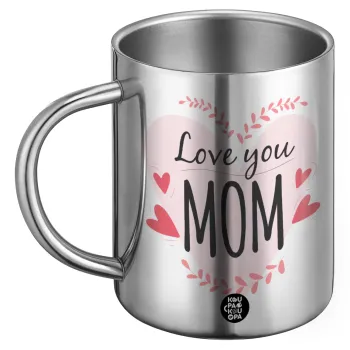 Mother's day I Love you Mom heart, Ανοξείδωτη Μεταλλική Κούπα 450ml - Διπλού Τοιχώματος