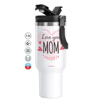 Mother's day I Love you Mom heart, Mega Travel Mug / Κούπα Ταξιδίου, διπλού τοιχώματος (θερμό) 1,2L
