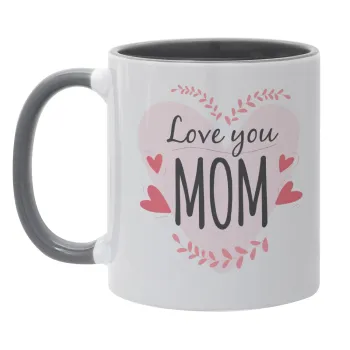 Mother's day I Love you Mom heart, Κούπα χρωματιστή γκρι, κεραμική, 330ml
