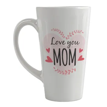 Mother's day I Love you Mom heart, Κούπα κωνική Latte Μεγάλη, κεραμική, 450ml