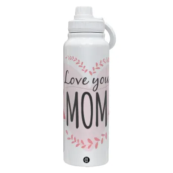 Mother's day I Love you Mom heart, Θερμός 1L Ανοξείδωτο με Βάση Κινητού & Διπλά Τοιχώματα