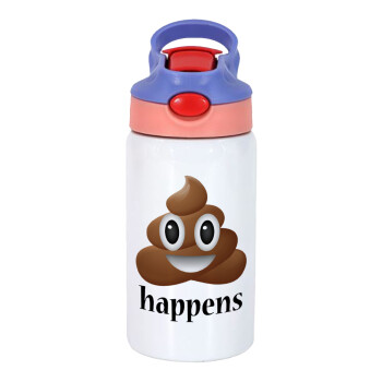 Shit Happens, Children's hot water bottle, stainless steel, with safety straw, pink/purple (350ml)