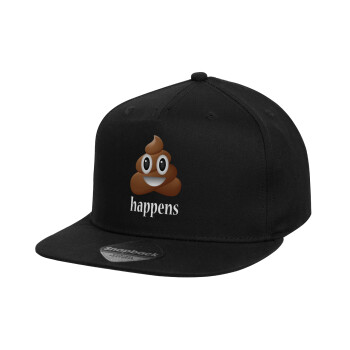 Shit Happens, Καπέλο παιδικό Flat Snapback, Μαύρο (100% ΒΑΜΒΑΚΕΡΟ, ΠΑΙΔΙΚΟ, UNISEX, ONE SIZE)