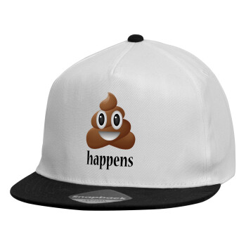 Shit Happens, Καπέλο παιδικό Flat Snapback, Λευκό (100% ΒΑΜΒΑΚΕΡΟ, ΠΑΙΔΙΚΟ, UNISEX, ONE SIZE)