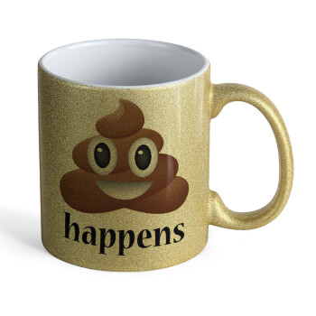 Shit Happens, Κούπα Χρυσή Glitter που γυαλίζει, κεραμική, 330ml