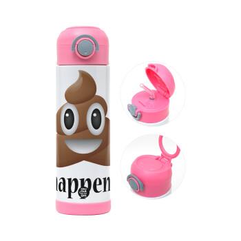 Shit Happens, Children's hot water bottle, stainless steel, with safety straw, PINK (500ml)