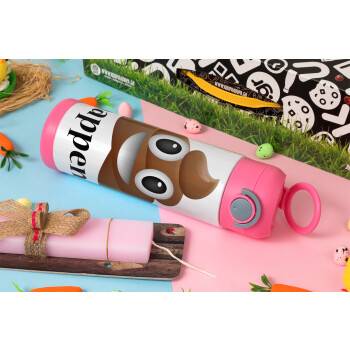 Shit Happens, Easter candle, Childrens hot water bottle, stainless steel, with safety straw, PINK (500ml)