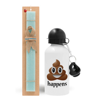 Shit Happens, Easter Set, metallic aluminum water bottle (500ml) & scented flat candle (30cm) (TURQUOISE)