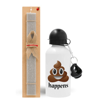 Shit Happens, Easter Set, metallic aluminum water bottle (500ml) & aromatic flat Easter candle (30cm) (GRAY)
