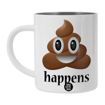 Shit Happens, Λευκή Ανοξείδωτη Μεταλλική Κούπα 450ml - Διπλού Τοιχώματος 